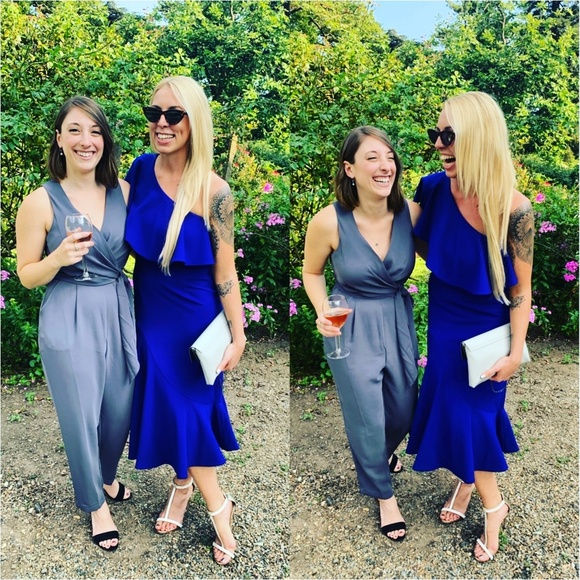 Betsy and Adam Blue One Shoulder Midi Ruffle Dress - Picture 3 of 4